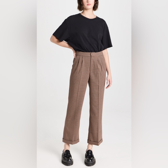 PAIGE Brown Houndstooth High Waist Wide Leg Pants Size 10 NWOT - Picture 4 of 10